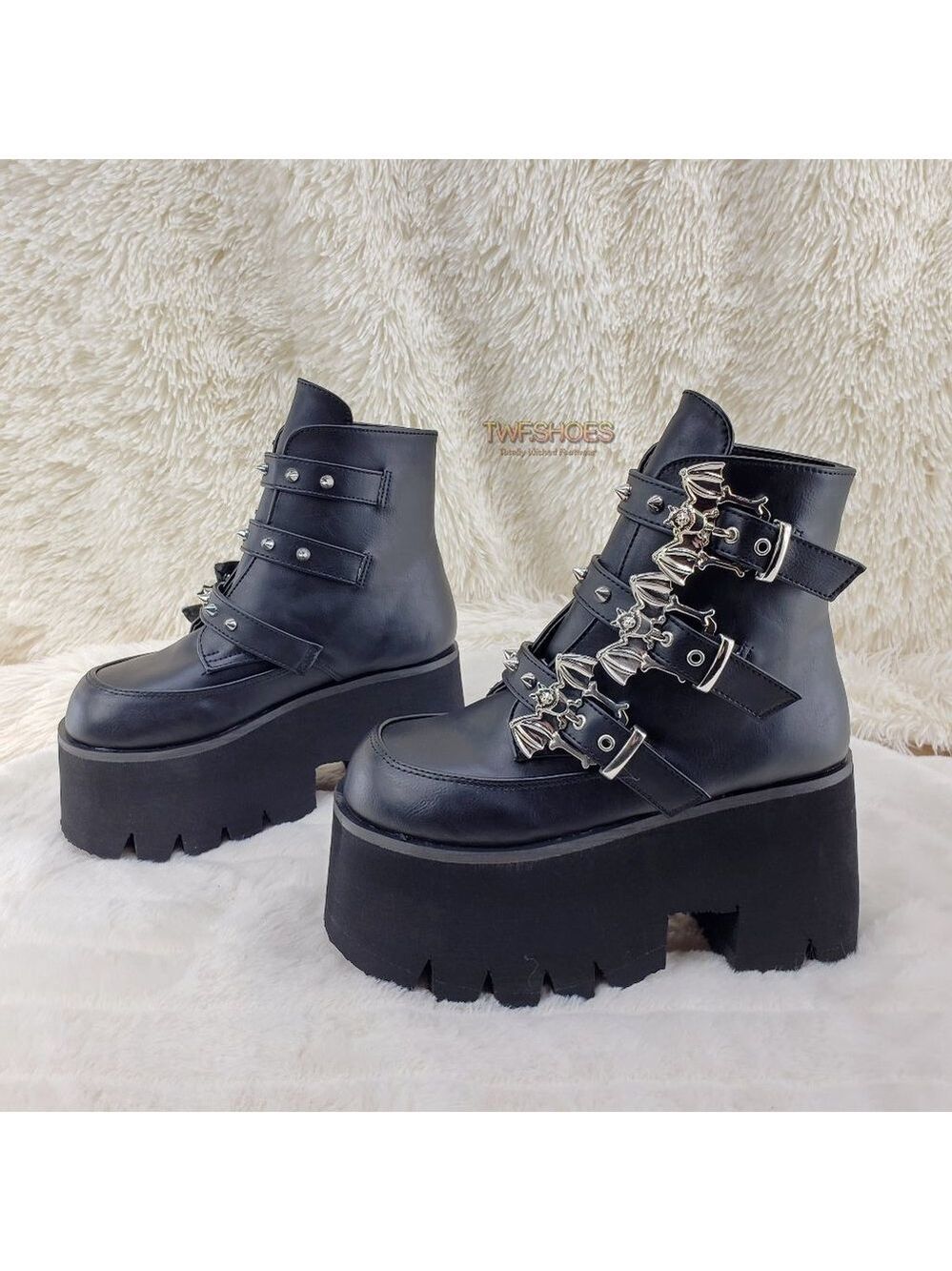 Ashes Bat Buckle 3.5" Platform Goth Punk Boots Restocked - Picture 6 of 12